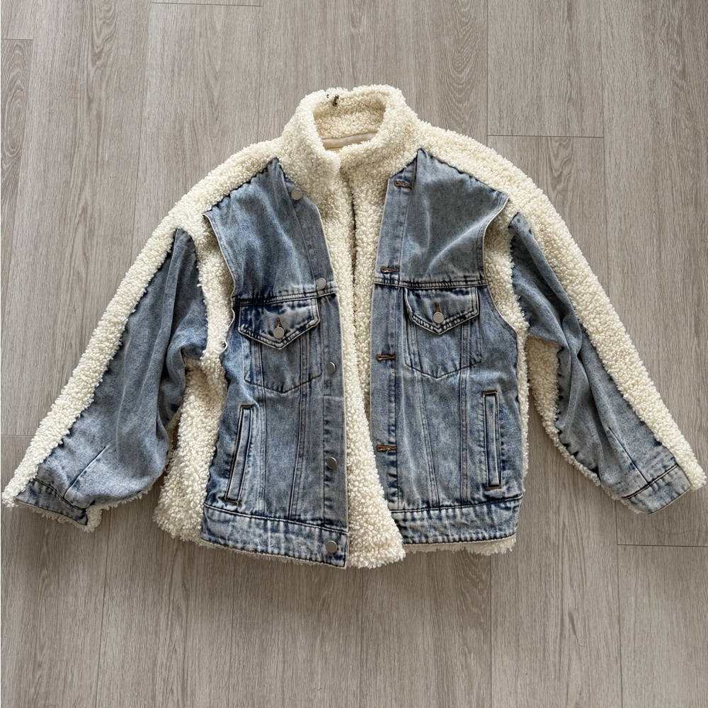 Blank NYC Denim and Cream Teddy Jacket